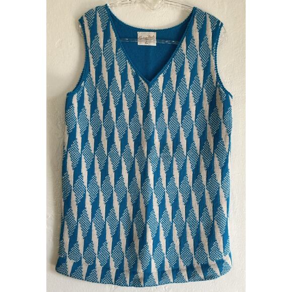 Vintage Sweater Vest Custom Made Turquoise Blue White Mod Size S - Picture 4 of 6